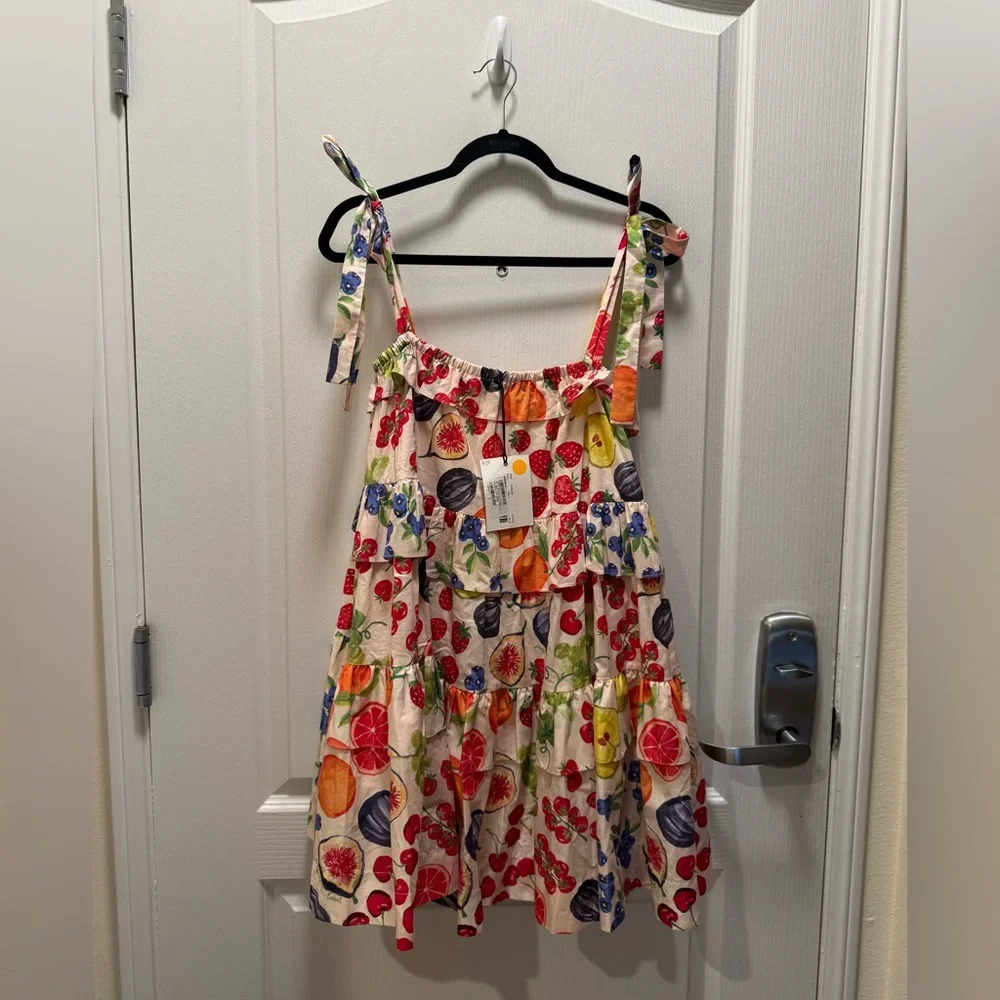 JACQUIE THE LABEL Mirabelle White Multi Fruit Print Tiered Sundress -Size S NWT - Picture 4 of 6